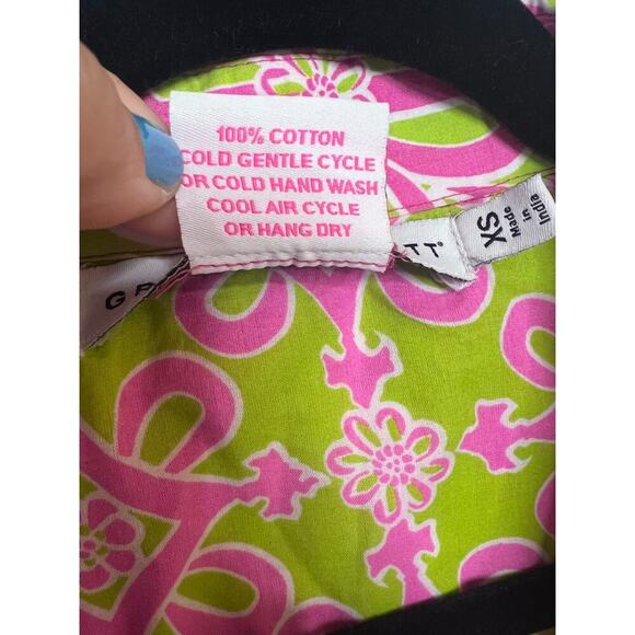 Gretchen Scott Designs Priss Brooks Ruffle Blouse Pink Green Sz XS - Picture 6 of 8